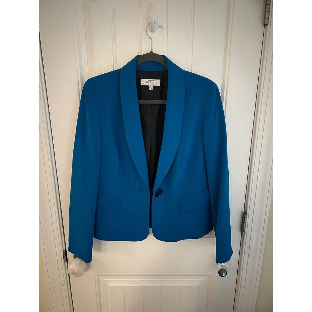 Kasper Women's Bright Blue One Button Blazer Size‎ 8 Petite NWT